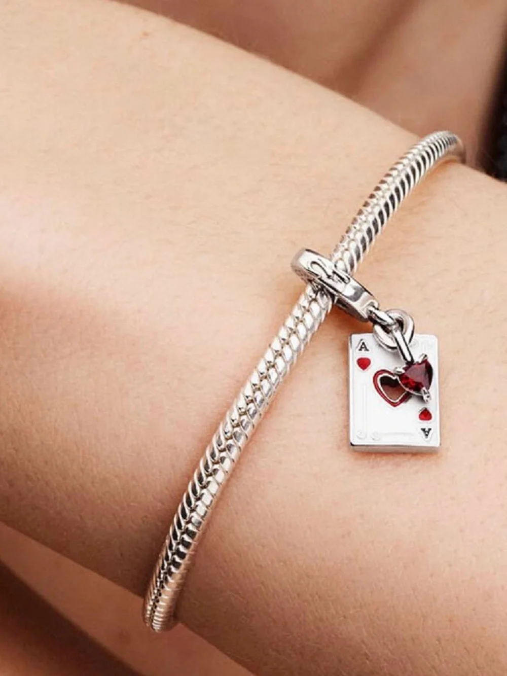 Pandora Sterling Silver Ace of Hearts Dangle Charm with Red Heart Stone
